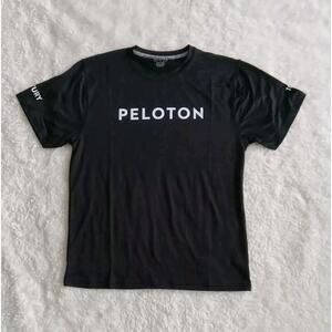 Peloton Mens Tee Shirt Century 100 Large Black White Spandex Polyester Blend